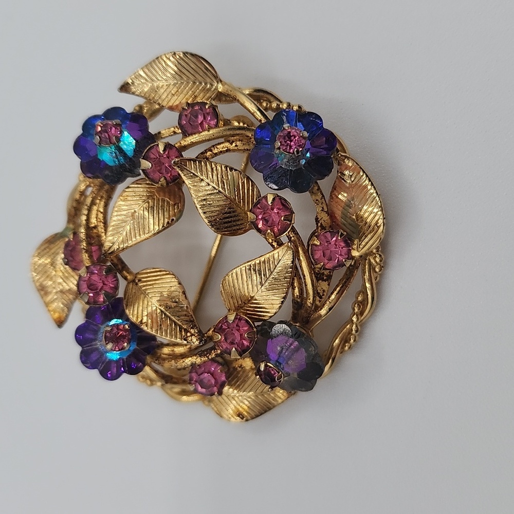 Vintage Margarita Rivoli Floral Brooch with Purple and Pink Details